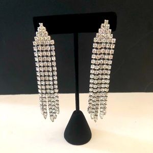 Vintage 1960s 5-Strand CLIP ON Rhinestone Dangle Earrings